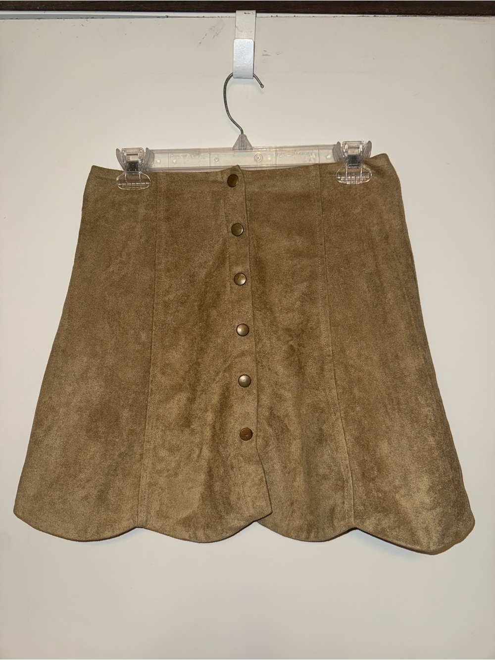 Blue Rain Tan Suede-Look Button Front A-Line Skirt
